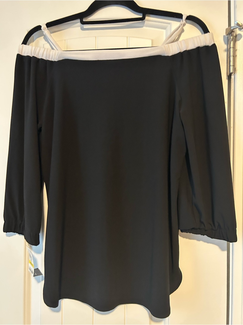 INC Black Off-Shoulder Blouse with Cream Trim - Picture 7 of 8